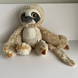 Nanco Sloth Plush 12" Frosty Brown Gold Glitter Eyes Long Tail, Soft, Sensory